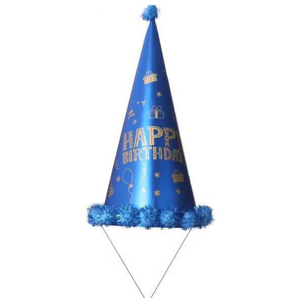 Blue Glittery Birthday Cone Hat - Bright and Festive