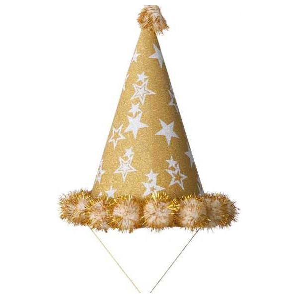 Gold Glittery Party Cone Hat - Festive and Stylish