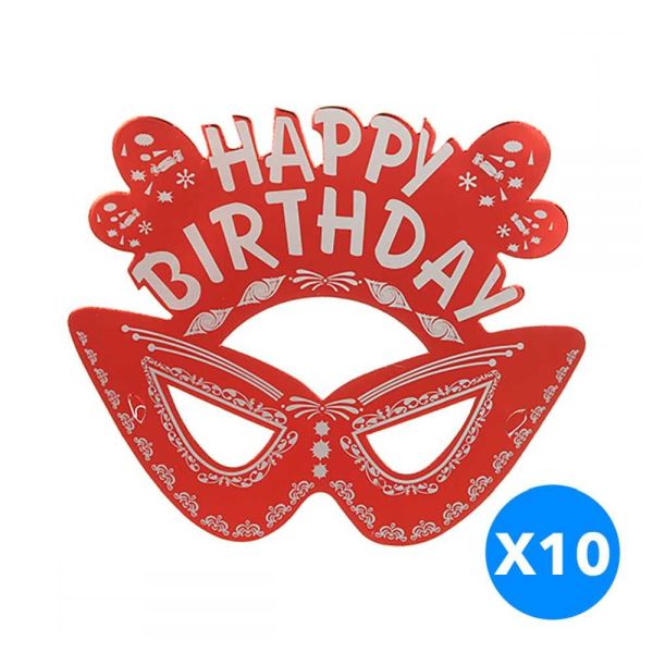 Red Happy Birthday Party Masks, Pack of 10