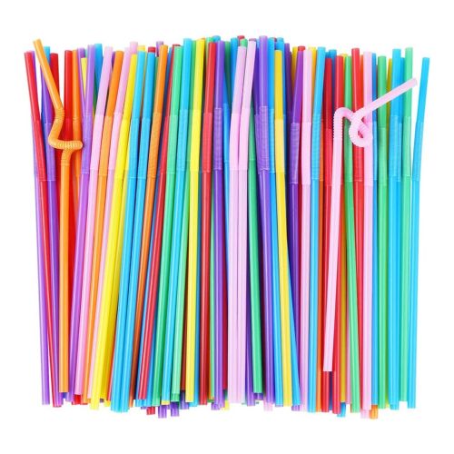 ALINK 200 PCS Flexible Plastic Drinking Straws, 10.2 Inches Extra Long Colorful Disposable Bendy Party Fancy Straws