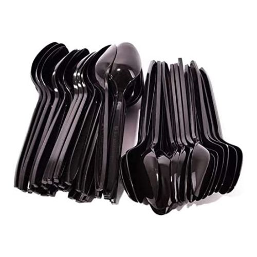 Italian Black Plastic Large Spoons - 100 Count