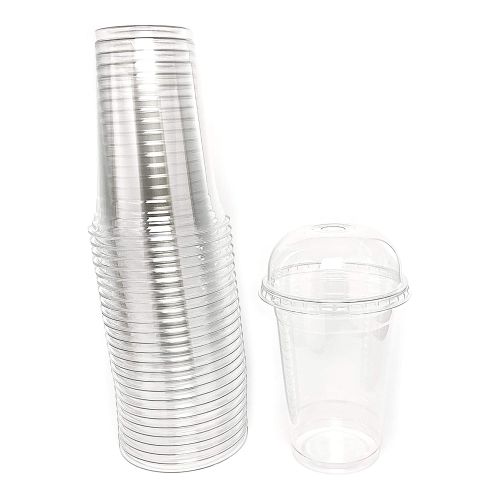 Transparent Plastic Cup with Cover , set of 25 Pcs - 16 Oz