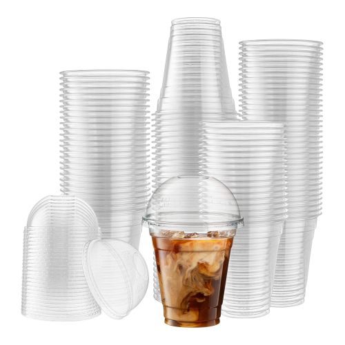 [50 Sets - 12 Oz] Crystal Clear Plastic PET Cups With Dome lids for Iced Coffee, Cold Drinks, Milkshake, Slush Cups, Smoothy's, Slurpee, Party's, Plastic Disposable Cups