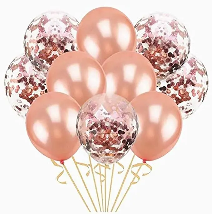 Rose Gold Confetti Helium Balloons - Set of 10