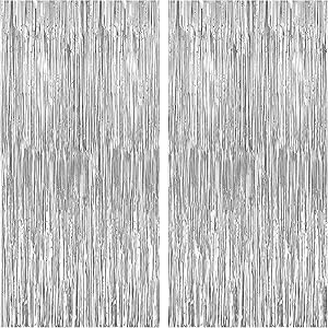 2 Piece Glittery Curtain Backdrop, Fringe Curtains 195cm x 240cm - Assorted Colors