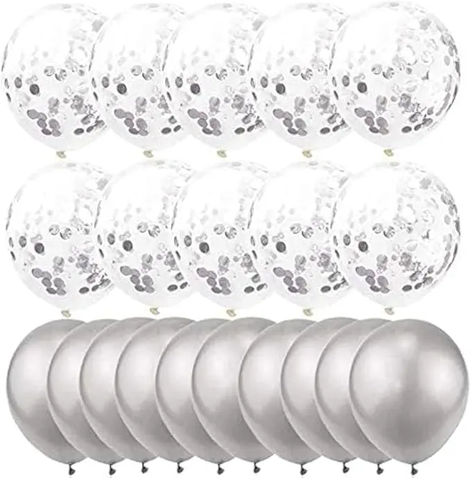 16 Inches Silver/Gold Latex Confetti Balloons for Birthday Decorations - 20 pieces