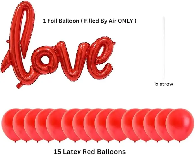 15 Pieces Red Latex Balloons with a Red Foil LOVE Balloon