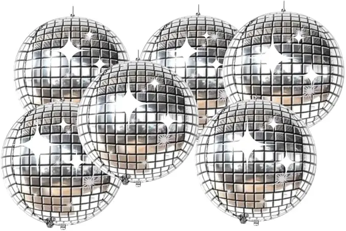 Sphere Sisco Balloons, Disco Ball Balloons 22 inches - Set of 6