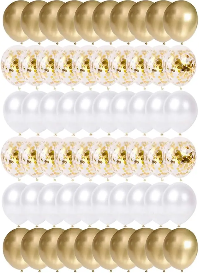 White Gold Confetti Latex Balloons, Helium Balloons 12 inches - 60 pieces (20 of each color)