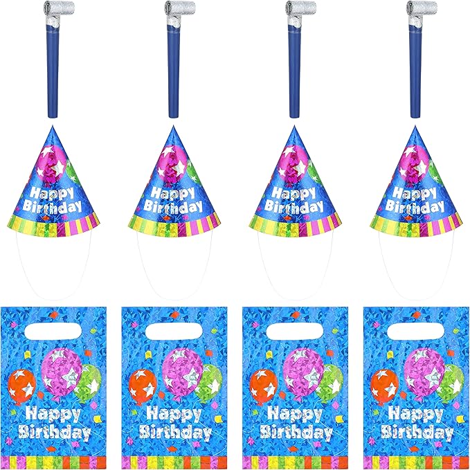 Party Happy Birthday Loot Bags, Goodie Bags, Hats and Horns Sets - 12 pieces