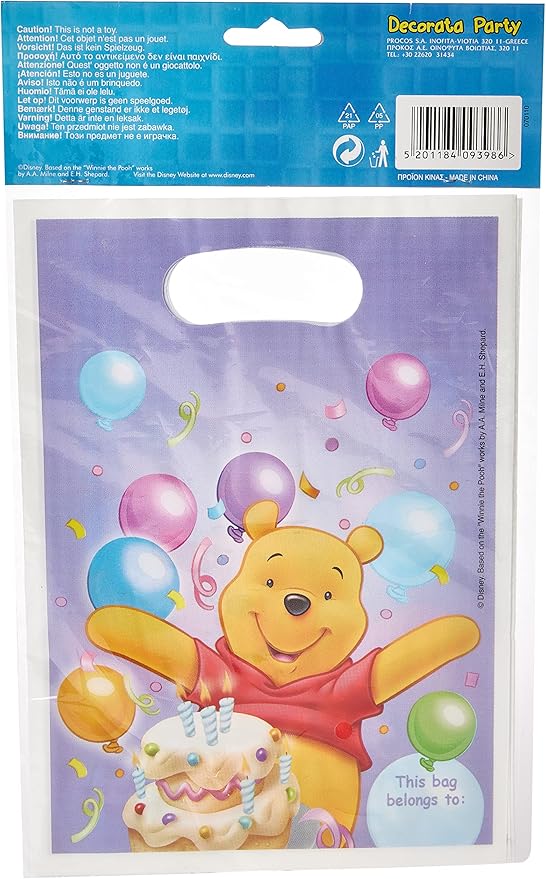 Winny The Pooh Party Bag, Loot Bag, Good Bag - 6 pieces