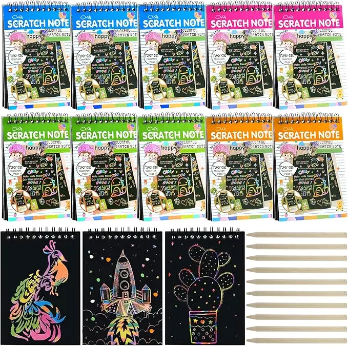 Rainbow Scratch Notebook Goodie Bag/ Party Bag/ Loot Bag Fillers Scratch Art for Kids - 10 pieces