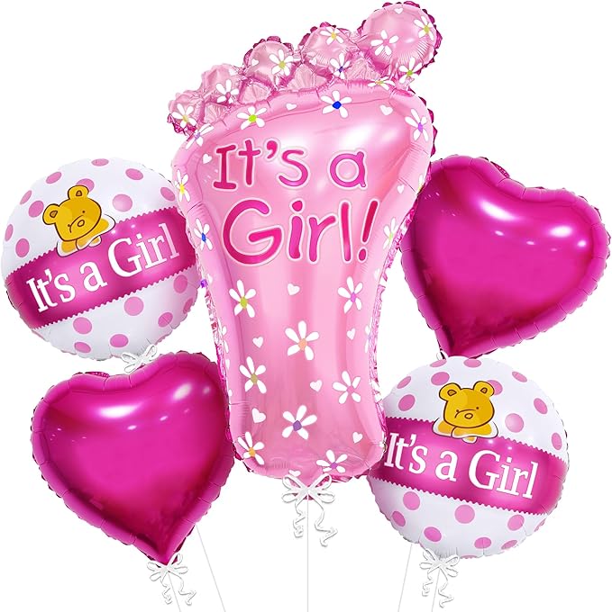 It's a Girl Pink Balloons Gender Reveal Decoration Welcome Baby Balloons - 5 pieces 