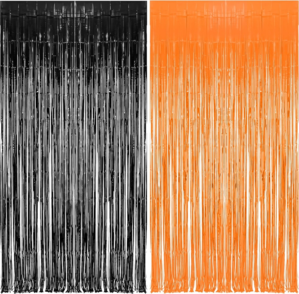 Black and Orange Backdrop 2 Curtains for Halloween Party 100 cm x 250 cm