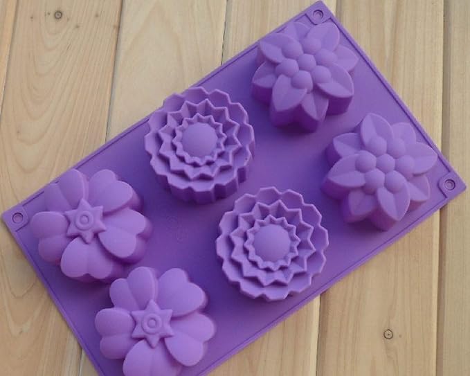 6 Flowers Shape Silicon Non-Stick Mold Assorted Colors 