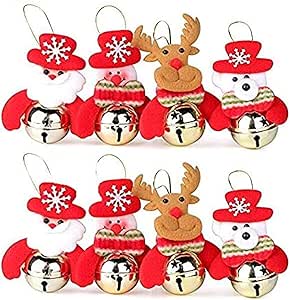 Christmas Jingle Bells for Christmas Tree Decorations Santa, Snowman, Reindeer, Bear - 8 pieces / 12 pieces 