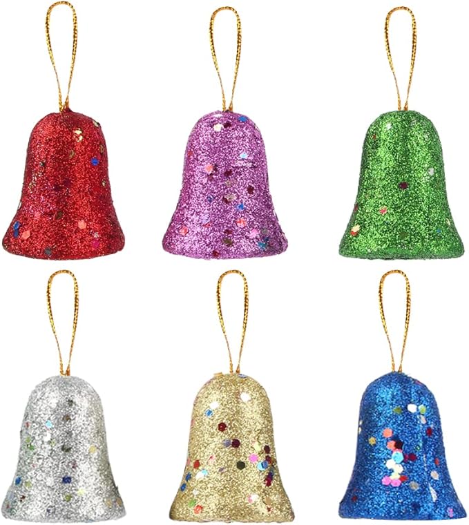 Bell Shape Christmas Tree Decoration Glitter - 6 pieces