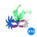 Multi-Color Party Masks with Feathers, Pack of 10