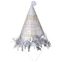 Silver Glitter Happy Birthday Cone Hat - Sparkling