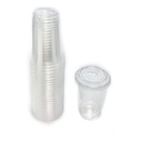 Transparent Plastic Cup with Cover , 100 Pcs - 10 Oz for Cold or Iced Drinks and Juice