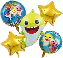 Baby Shark Birthday Balloons, 2 Star Balloons, 2 Round Balloons, Shark Balloon Combo Set Assorted Colors- 5 pieces