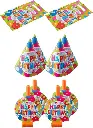 Party Happy Birthday Loot Bags, Goodie Bags, Hats and Horns Sets Multi Colors - 12 pieces